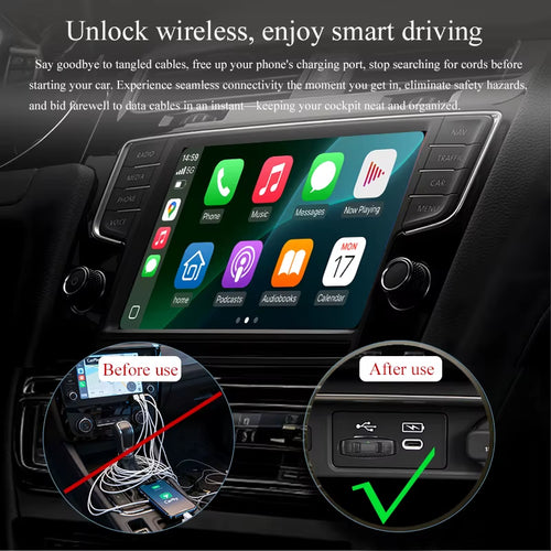 Wireless Carplay Adapter Android Auto 2In1 Wired to Wireless AI Smart Box Plug＆Play Automatic Connection Car Intelligent Systems