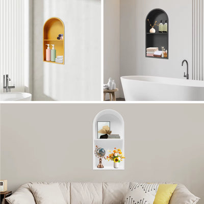 Gold/Black/White 2 Tiers Arched Shower Niche, 304 Stainless Steel Niche, Recessed Wall Niche for Bathrooms 12*3.94*24In