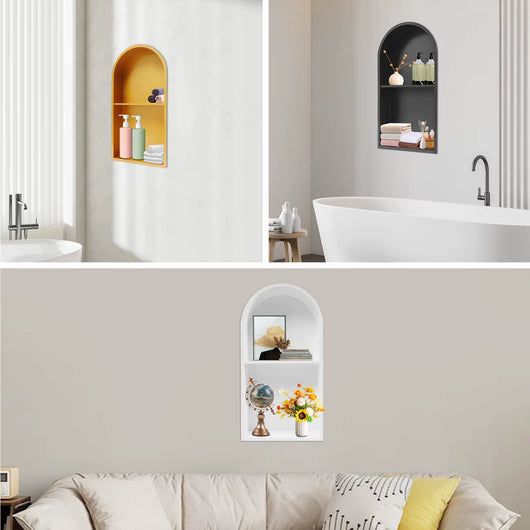 Gold/Black/White 2 Tiers Arched Shower Niche, 304 Stainless Steel Niche, Recessed Wall Niche for Bathrooms 12*3.94*24In