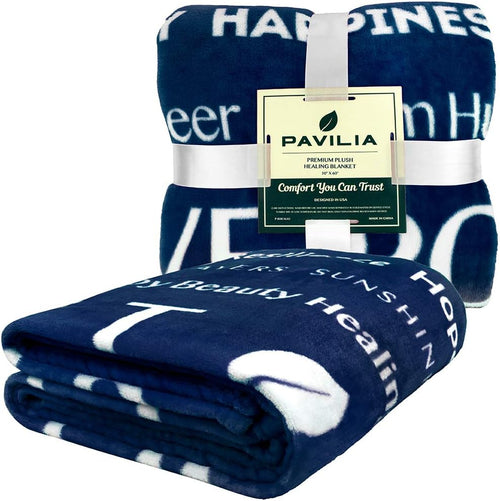 Healing Blanket Fleece, Get Well Soon Gift, Soft Hug Compassion Throw Blanket for Women Men, Comfort Caring Inspirational Patient Gift, Positive Thoughts Prayer Love Throw, 50X60 Navy Blue
