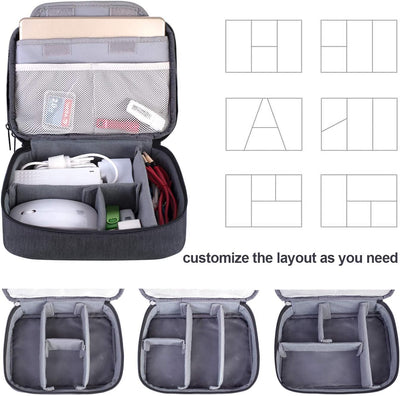 Electronic Organizer, Double Layer Travel Gadget Carry Bag for Cables, Plugs, Earphone, Flash Hard Drive and More--A Sleeve Pouch for Ipad Mini(Medium, Black)