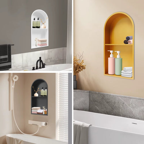 Gold/Black/White 2 Tiers Arched Shower Niche, 304 Stainless Steel Niche, Recessed Wall Niche for Bathrooms 12*3.94*24In