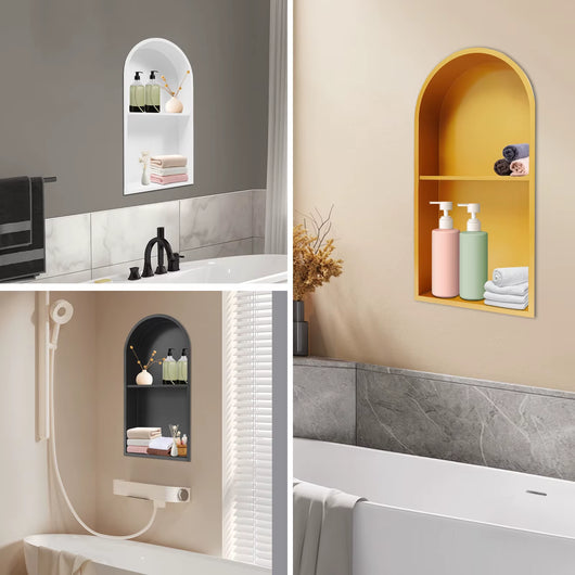 Gold/Black/White 2 Tiers Arched Shower Niche, 304 Stainless Steel Niche, Recessed Wall Niche for Bathrooms 12*3.94*24In
