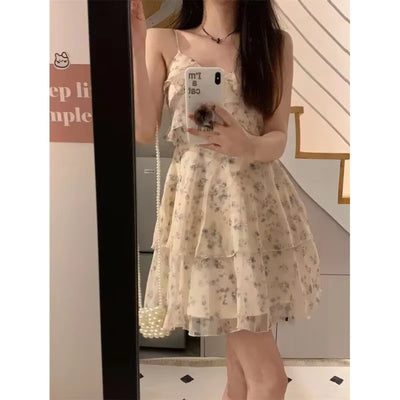 Elegant Slimming Design Flowered Tank Dress Summer 2024 New Style Women'S Clothing Sensibility Niche Gentle Style Sleeveless
