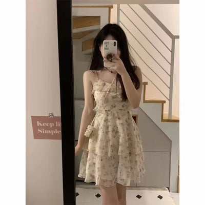 Elegant Slimming Design Flowered Tank Dress Summer 2024 New Style Women'S Clothing Sensibility Niche Gentle Style Sleeveless