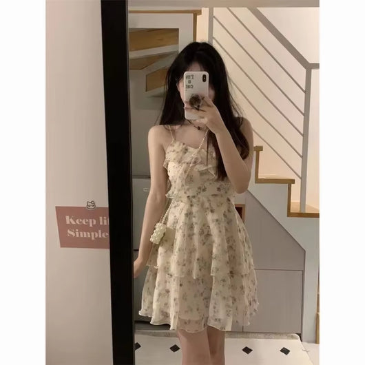 Elegant Slimming Design Flowered Tank Dress Summer 2024 New Style Women'S Clothing Sensibility Niche Gentle Style Sleeveless