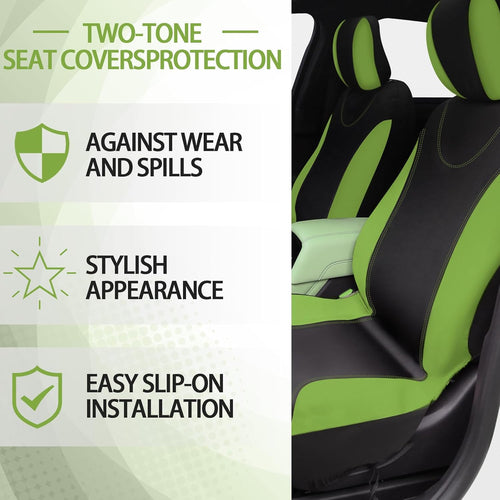 17 Pcs Car Seat Cover Full Set for Women Fluffy Fuzzy Car Accessories Christmas Front Rear Steering Wheel Fleece Handbrake Shift Covers Hanging Accessory Holder Ring Emblem(Green)