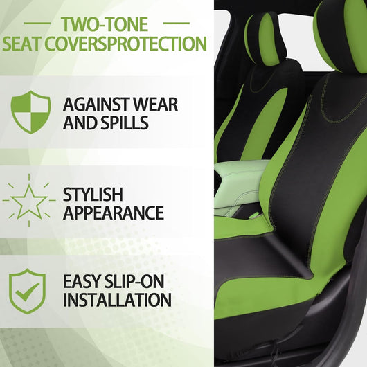 17 Pcs Car Seat Cover Full Set for Women Fluffy Fuzzy Car Accessories Christmas Front Rear Steering Wheel Fleece Handbrake Shift Covers Hanging Accessory Holder Ring Emblem(Green)