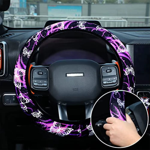 16 Pcs Butterfly Car Accessories Purple Steering Wheel Cover Air Fresheners Vent Clips Seat Belt Pads Cup Holders Armrest Cushi