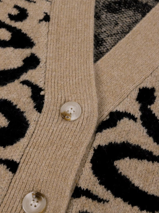 Women'S New Autumn and Winter Fashion Elegant V Neck Open Placket Collar Button Sleeveless Leopard Print Stylish Unique Niche De