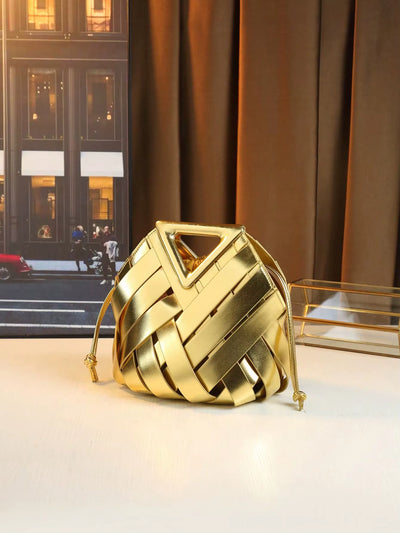 Woven Design Women Handbag, Tote Basket Bag, High-End Niche Inverted Triangle Shaped Fashion Commuter Bag, Casual Style