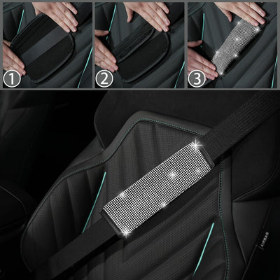 8 Pcs Bling Car Accessories Set for Women, Steering Wheel Cover, Sparkly Seat Belt Covers, Bling Gear Shift Cover, Universal Fit Most Cars (Silver Diamond)