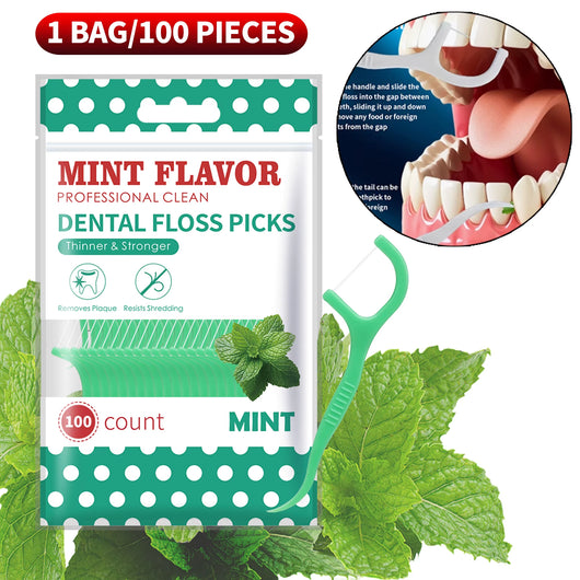 Smooth Mint Floss Stick - Cleaning Interdental Care for Oral Health, Suitable for Daily Cleaning of Food Residue between Teeth
