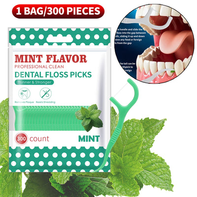 Smooth Mint Floss Stick - Cleaning Interdental Care for Oral Health, Suitable for Daily Cleaning of Food Residue between Teeth