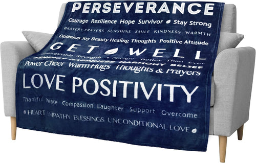 Healing Blanket Fleece, Get Well Soon Gift, Soft Hug Compassion Throw Blanket for Women Men, Comfort Caring Inspirational Patient Gift, Positive Thoughts Prayer Love Throw, 50X60 Navy Blue