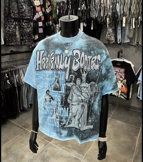 All Top Quality Niche Fashion Distressed Design American Style Short-Sleeves High Street Versatile Half Sleeve Tops Unisex