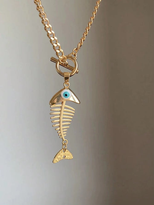 Hip Hop Ins Style Fish Bone Pendant Necklace Women Summer Wearing Niche Fashion Jewelry Holiday