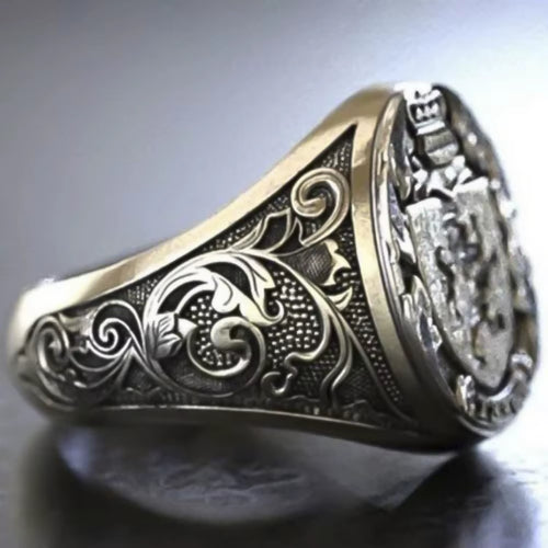 Simple Retro Niche Trend Crown Lion Shield Badge Ring Men and Women Street Party Ring Fashion Banquet Gift Accessories
