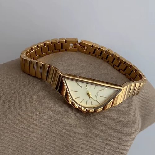 Women Watch Gold Half Moon Dial Medium Antique Fashion Niche Unique Design Ladies Quartz Watch