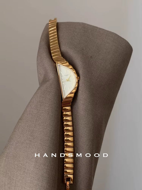 Women Watch Gold Half Moon Dial Medium Antique Fashion Niche Unique Design Ladies Quartz Watch