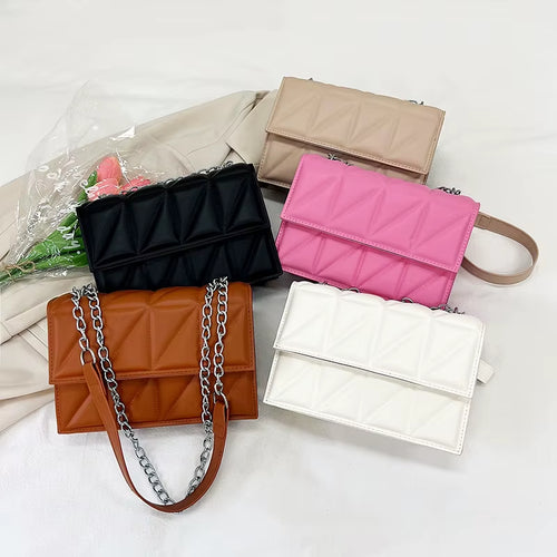 Quilted Chain Shoulder Bag Small Crossbody Purse Solid Color Fashion Underarm Bag for Women Vintage Niche Design Handbag Storage
