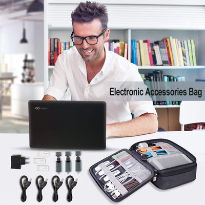 Electronic Organizer, Double Layer Travel Gadget Carry Bag for Cables, Plugs, Earphone, Flash Hard Drive and More--A Sleeve Pouch for Ipad Mini(Medium, Black)