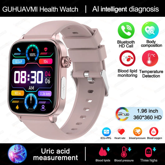 AI Diagnostic Detector Smart Watch Women Blood Lipid and Uric Acid Body Composition Test Women Menstrual Health Tracker 2025 New