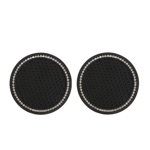 2Pcs Cute Bling Car Cup Holder Coaster Mat with Rhinestone for Women Girl Universal anti Slip Automotive Interior Accessories