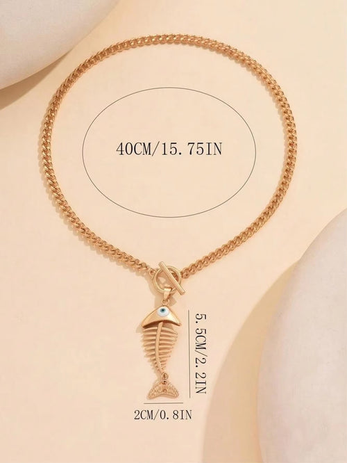 Hip Hop Ins Style Fish Bone Pendant Necklace Women Summer Wearing Niche Fashion Jewelry Holiday