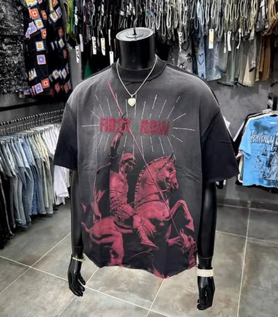 All Top Quality Niche Fashion Distressed Design American Style Short-Sleeves High Street Versatile Half Sleeve Tops Unisex