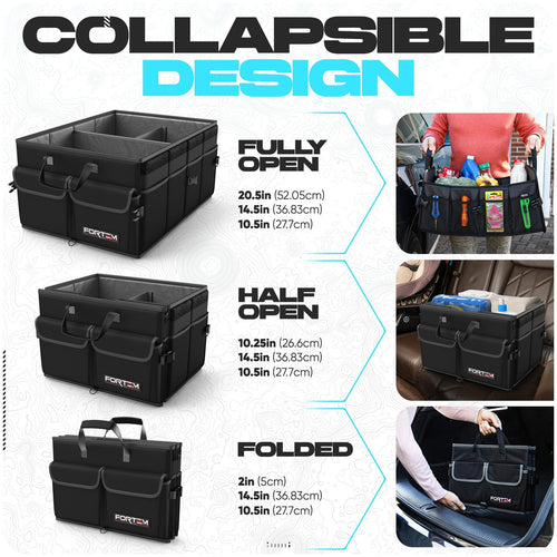 Fortem Car Trunk Organizer, Car Storage Organizer, Car Accessories, Collapsible