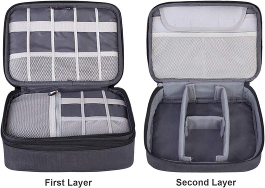 Electronic Organizer, Double Layer Travel Gadget Carry Bag for Cables, Plugs, Earphone, Flash Hard Drive and More--A Sleeve Pouch for Ipad Mini(Medium, Black)