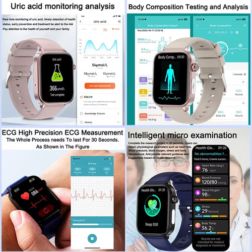 AI Diagnostic Detector Smart Watch Women Blood Lipid and Uric Acid Body Composition Test Women Menstrual Health Tracker 2025 New