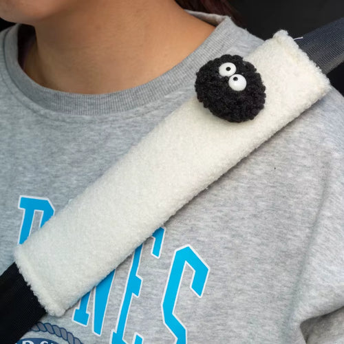 2Pcs Black Spirit Pad Car Seat Belt Small Interior Decoration Protection Cartoon Creative Insurance Cover Car Accessories