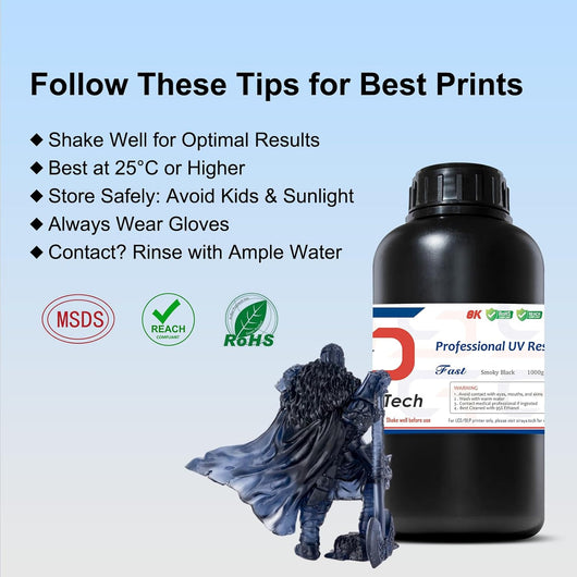 Fast Abs-Like 3D Printer Resin 405Nm Uv-Curing Non-Brittle High Precision 3D Printing Liquid Standard Photopolymer Resin for LCD DLP 3D Printing 8K Capable (Smoky Black, 1Kg)