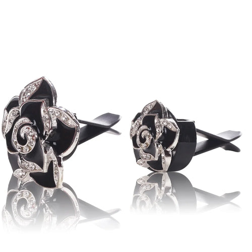 Bling Car Accessories Interior Air Vent Crystal Rhinestone Diamond Flowers Decoration, 1 Pair, Black