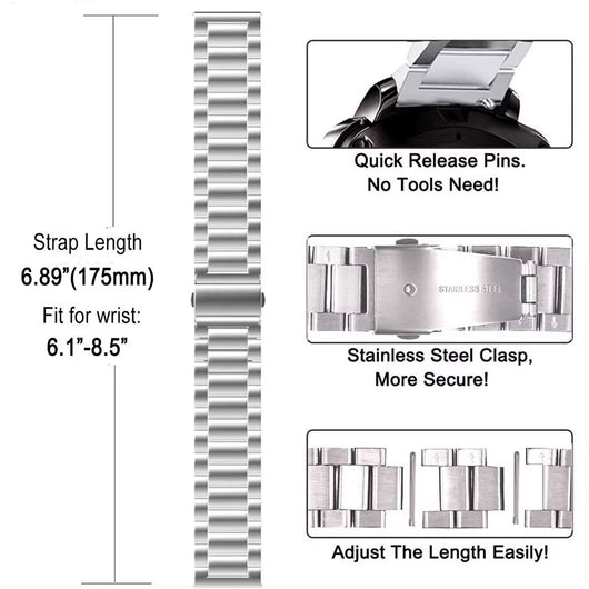 18Mm 20Mm 22Mm Watch Band Stainless Steel Watch Strap, Quick Release, Replacement Compatible with Smartwatch, Traditional Watch