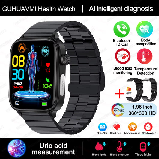 AI Diagnostic Detector Smart Watch Women Blood Lipid and Uric Acid Body Composition Test Women Menstrual Health Tracker 2025 New