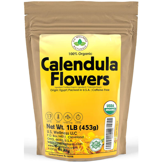 Calendula Tea 1LB (16Oz) 100% CERTIFIED Organic Whole Flower Herbal Tea (Calendula Officinalis), Caffeine Free in 1 Lbs. Bulk Resealable Bpa-Free Bags from U.S. Wellness