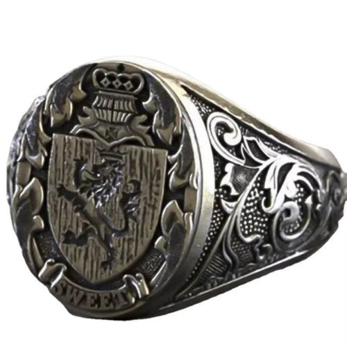 Simple Retro Niche Trend Crown Lion Shield Badge Ring Men and Women Street Party Ring Fashion Banquet Gift Accessories