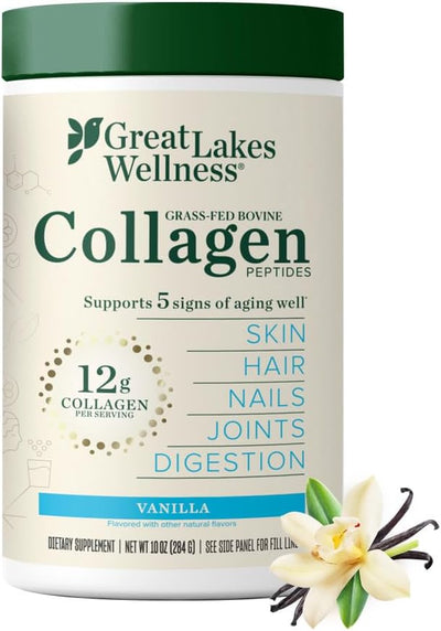 Collagen Peptides Powder for Skin, Hair, Nails, Joints & Digestion - Vanilla Flavored - Quick Dissolve Hydrolyzed, Non-Gmo, Kosher - 10 Oz
