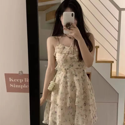 Elegant Slimming Design Flowered Tank Dress Summer 2024 New Style Women'S Clothing Sensibility Niche Gentle Style Sleeveless