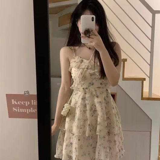 Elegant Slimming Design Flowered Tank Dress Summer 2024 New Style Women'S Clothing Sensibility Niche Gentle Style Sleeveless