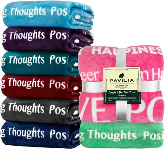 Healing Blanket Fleece, Get Well Soon Gift, Soft Hug Compassion Throw Blanket for Women Men, Comfort Caring Inspirational Patient Gift, Positive Thoughts Prayer Love Throw, 50X60 Navy Blue