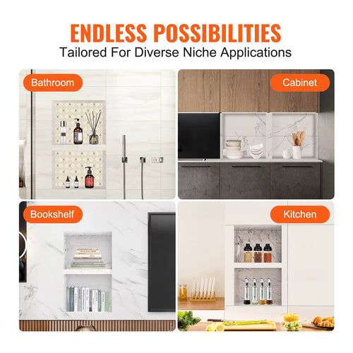 Succebuy Shower Niche Ready for Tile Shelf Organizer Corners Niche Recessed Sealed Protection Soap Storage for Shower Bathroom