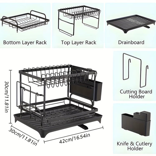 Kitchen Countertop Drying Rack with Drainage Tray Multifunctional Storage Organizer Practical Accessories for Home Kitchen