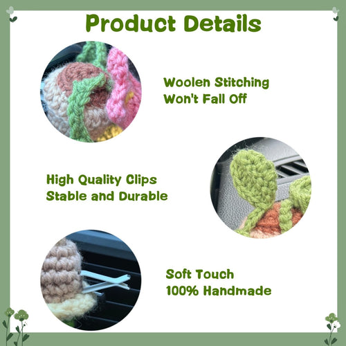 Handmade Vent Clips Car Accessories,Crochet Flower Car Air Vent Fresheners Clips,Cute Car Accessories,Car Air Outlet Clip Decoration,Car Interior Accessories for Women Girls