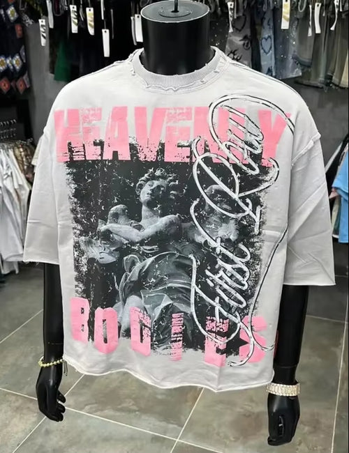 All Top Quality Niche Fashion Distressed Design American Style Short-Sleeves High Street Versatile Half Sleeve Tops Unisex