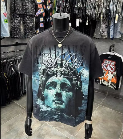 All Top Quality Niche Fashion Distressed Design American Style Short-Sleeves High Street Versatile Half Sleeve Tops Unisex