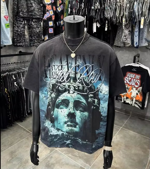 All Top Quality Niche Fashion Distressed Design American Style Short-Sleeves High Street Versatile Half Sleeve Tops Unisex